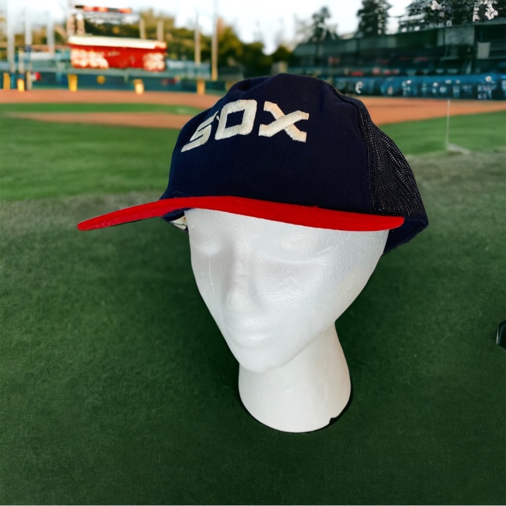Vtg Chicago White Sox Mesh Blue Red Snapback Baseball Hat Cap MLB Twins Taiwan